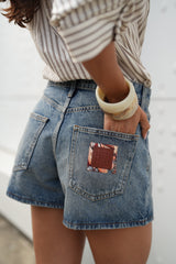Azure Denim Shorts with Scarf Sahoco