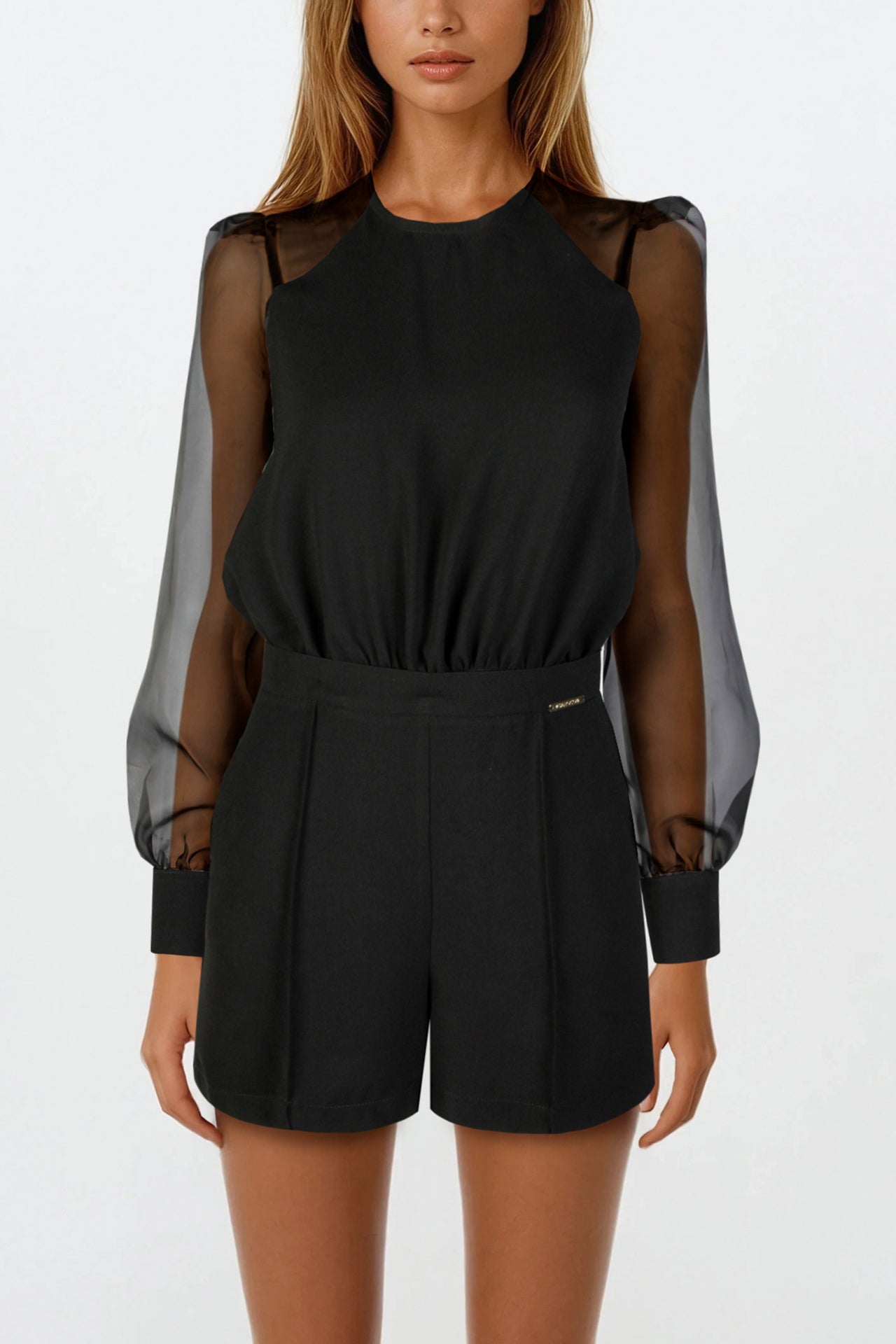 Black Jumpsuit with Organza Sleeves Sahoco