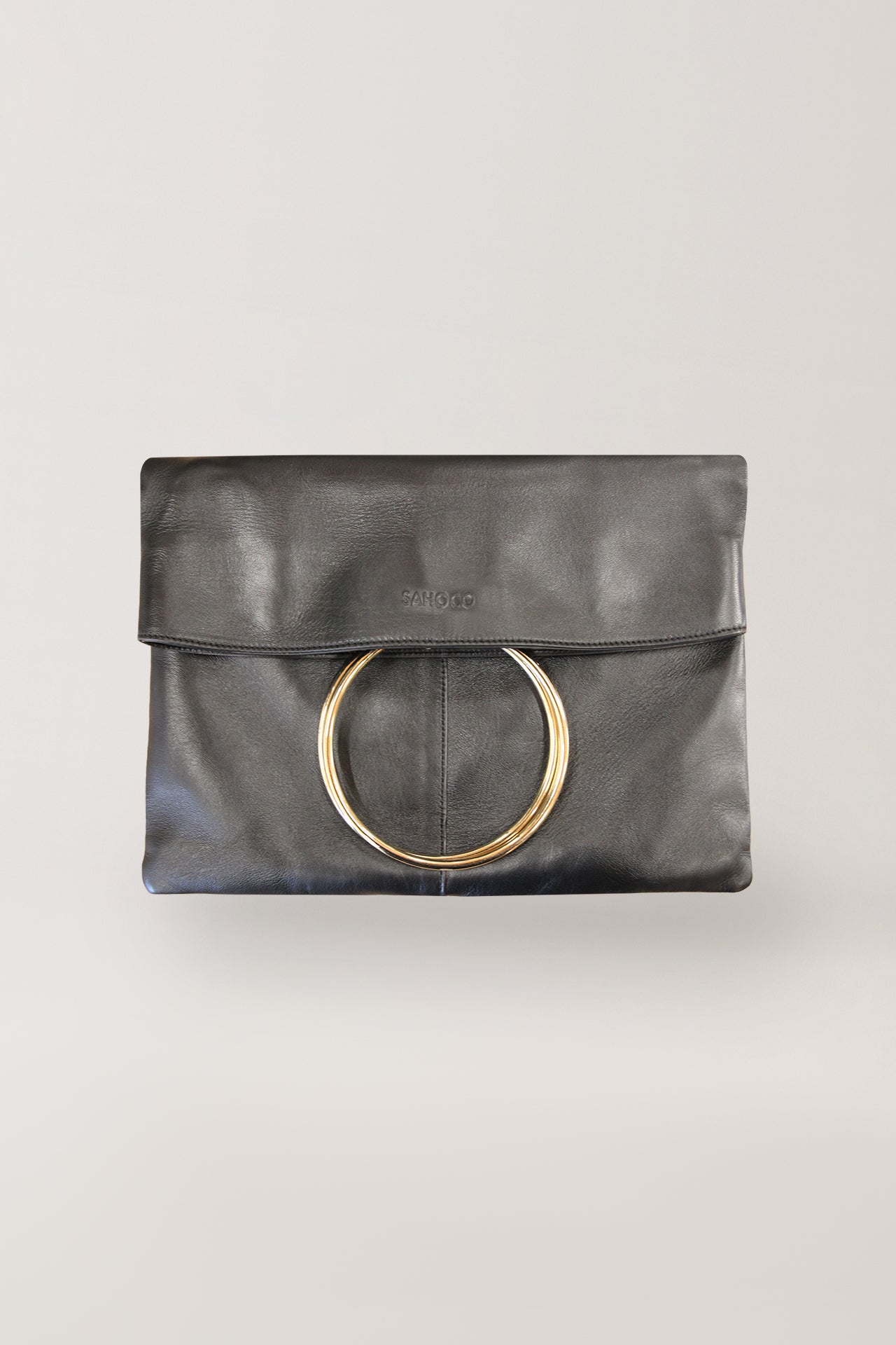 Envelope-Shape Leather Handbag with Rigid Wing Detail Sahoco
