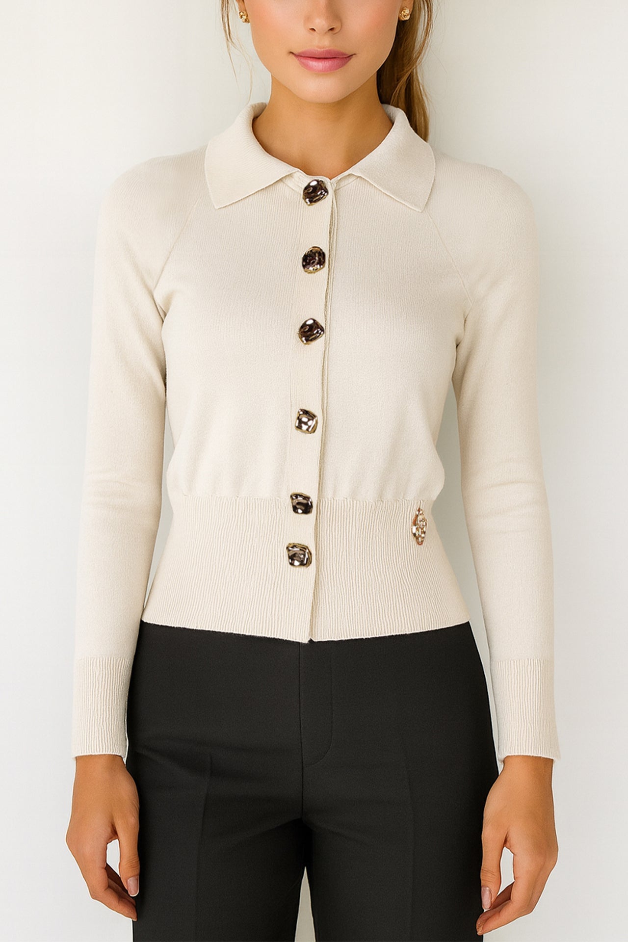 Fine Knit Cardigan with Decorative Buttons Sahoco