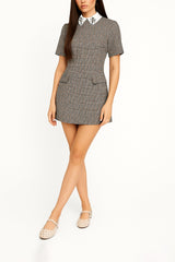 Prince of Wales Check Short Dress with Removable Embroidered Collar Sahoco