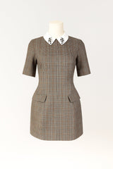 Prince of Wales Check Short Dress with Removable Embroidered Collar Sahoco