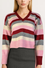 Cropped Striped Knit Sweater Sahoco