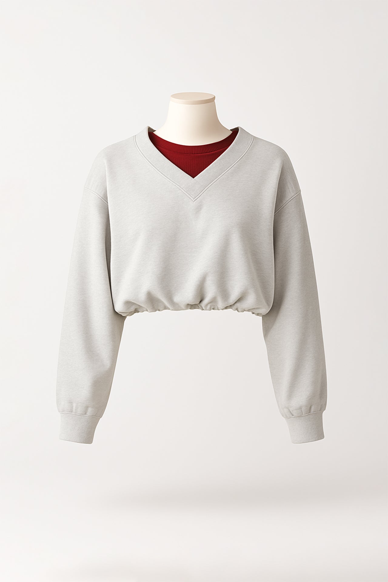 2in1 Light Grey Cropped V-Neck Sweatshirt Sahoco
