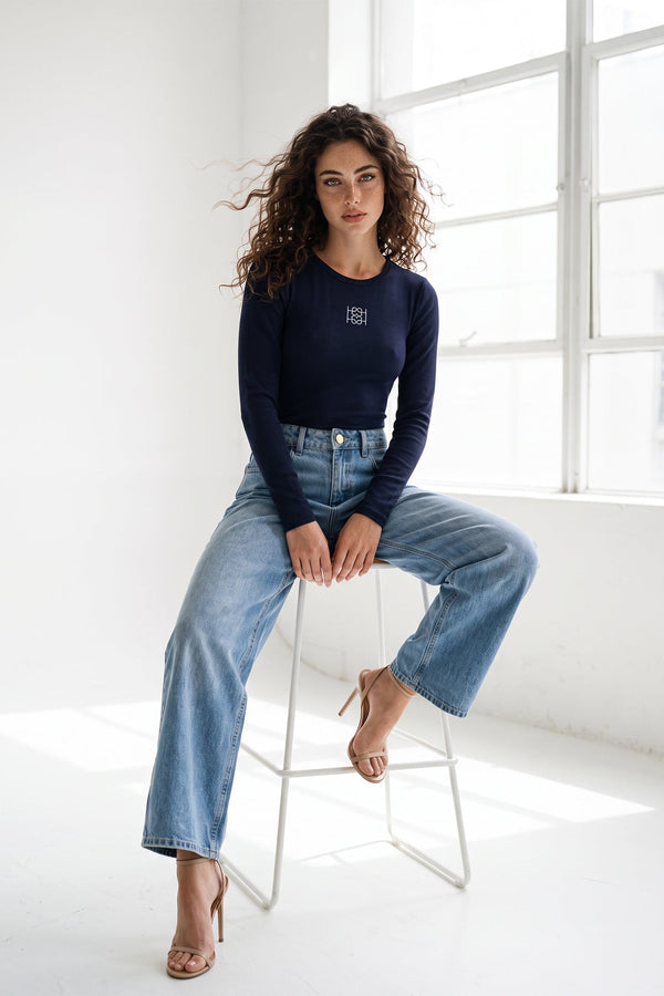 Navy Long-Sleeve Logo Bodysuit Sahoco