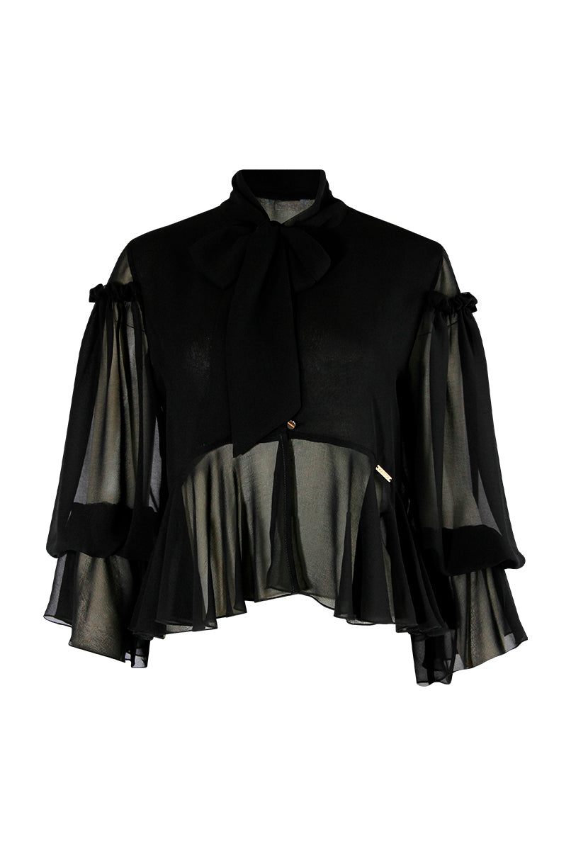 Blusa transparente com folhos Sahoco