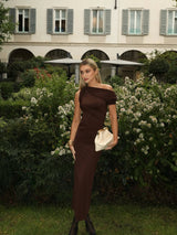 Vestido Midi Assimétrico Slim - Castanho Escuro Colcci