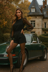 Black Jumpsuit with Organza Sleeves Sahoco