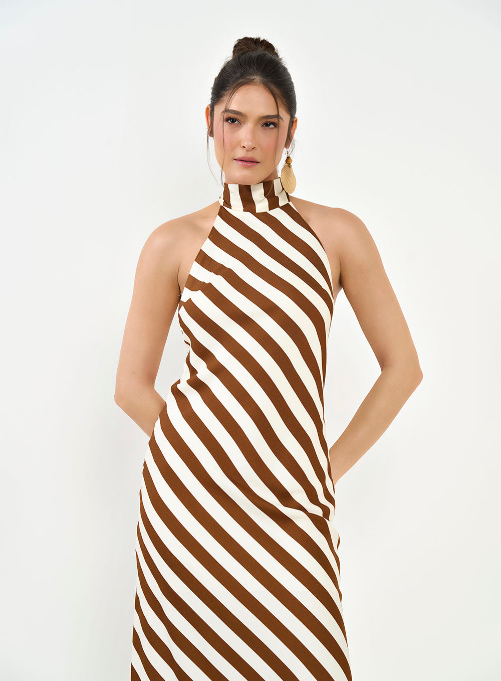 Halter-Neck Striped Maxi Dress Colcci
