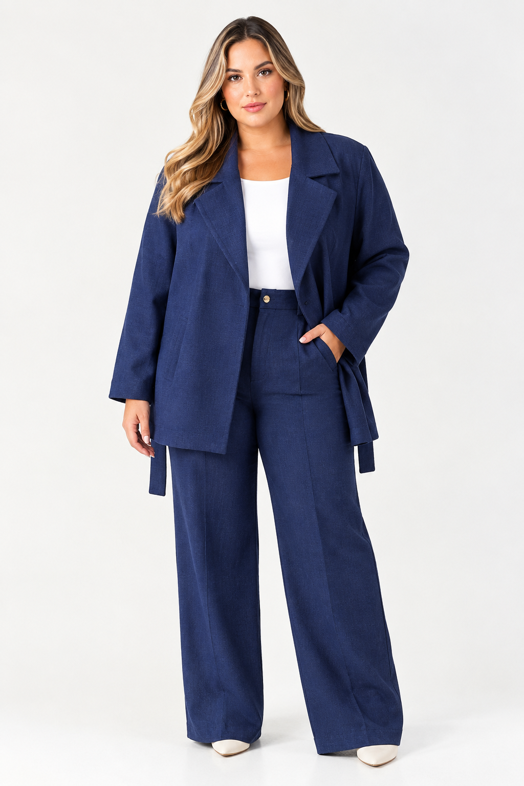 Blue High-Waist Straight-Leg Denim-Look Trousers Quattro Venti