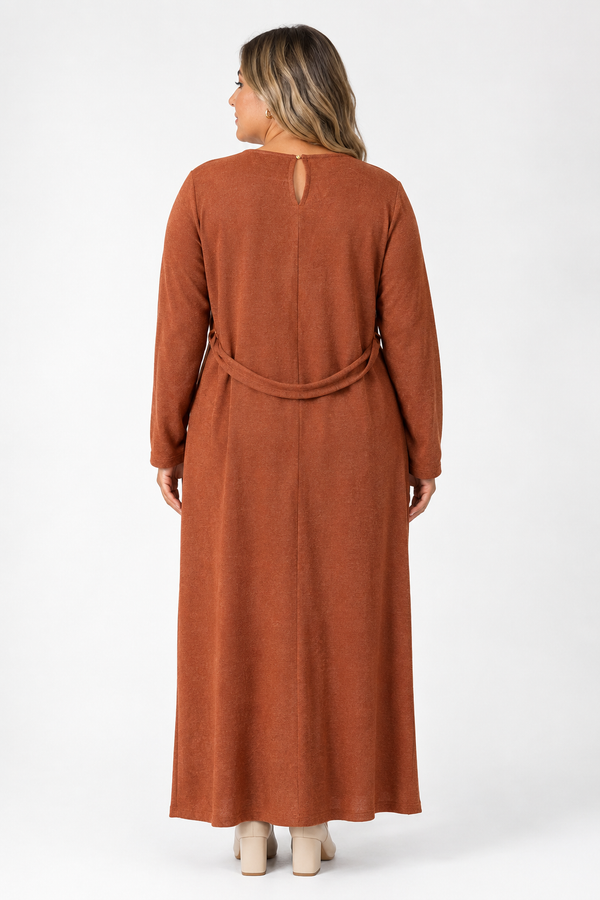 Terracotta Flare Knitted Long Dress with Belt Quattro Venti