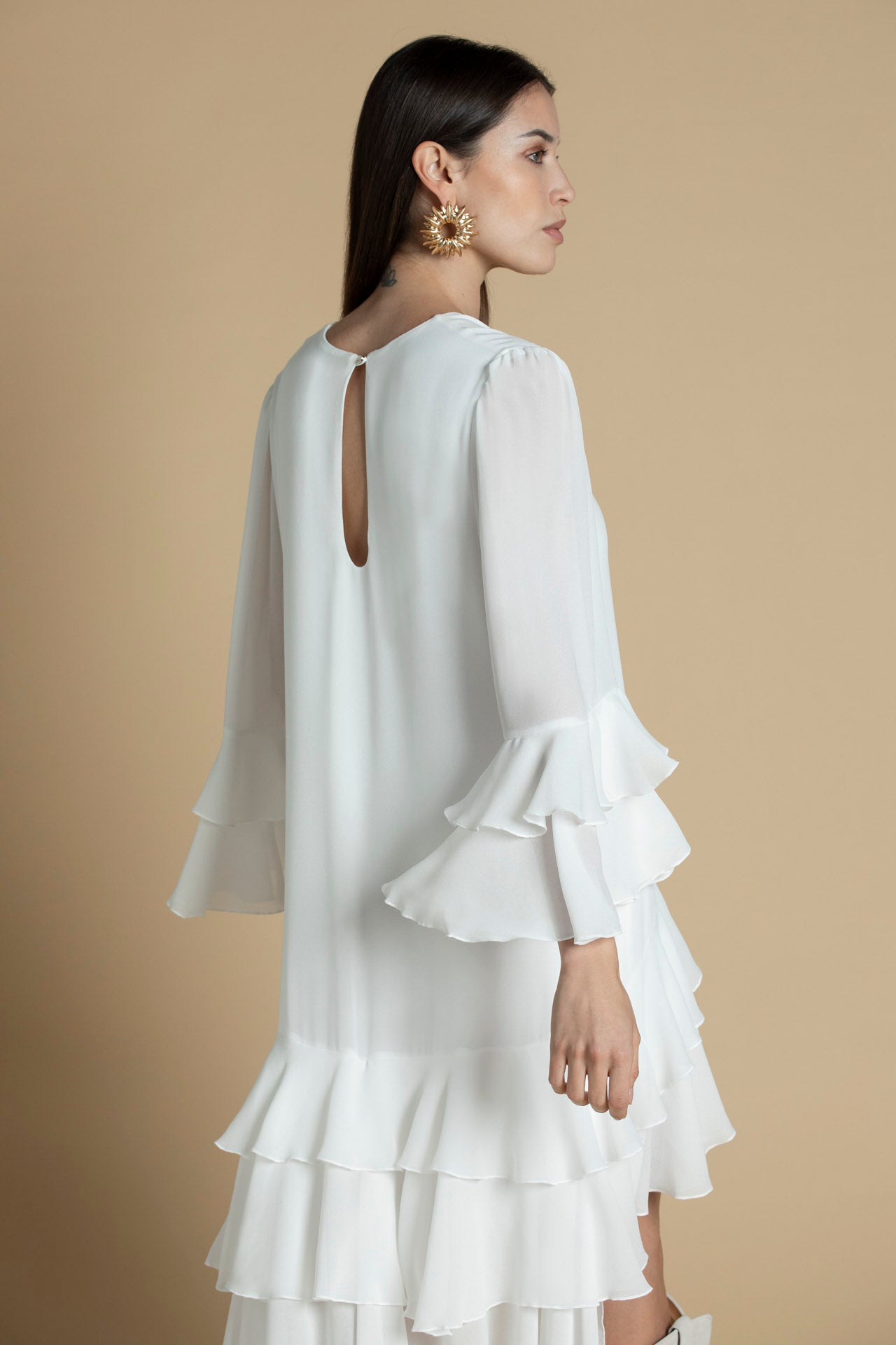 Vestido assimétrico com folhos Sahoco