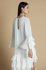 Vestido assimétrico com folhos Sahoco
