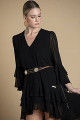 Vestido assimétrico com folhos Sahoco