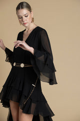 Vestido assimétrico com folhos Sahoco
