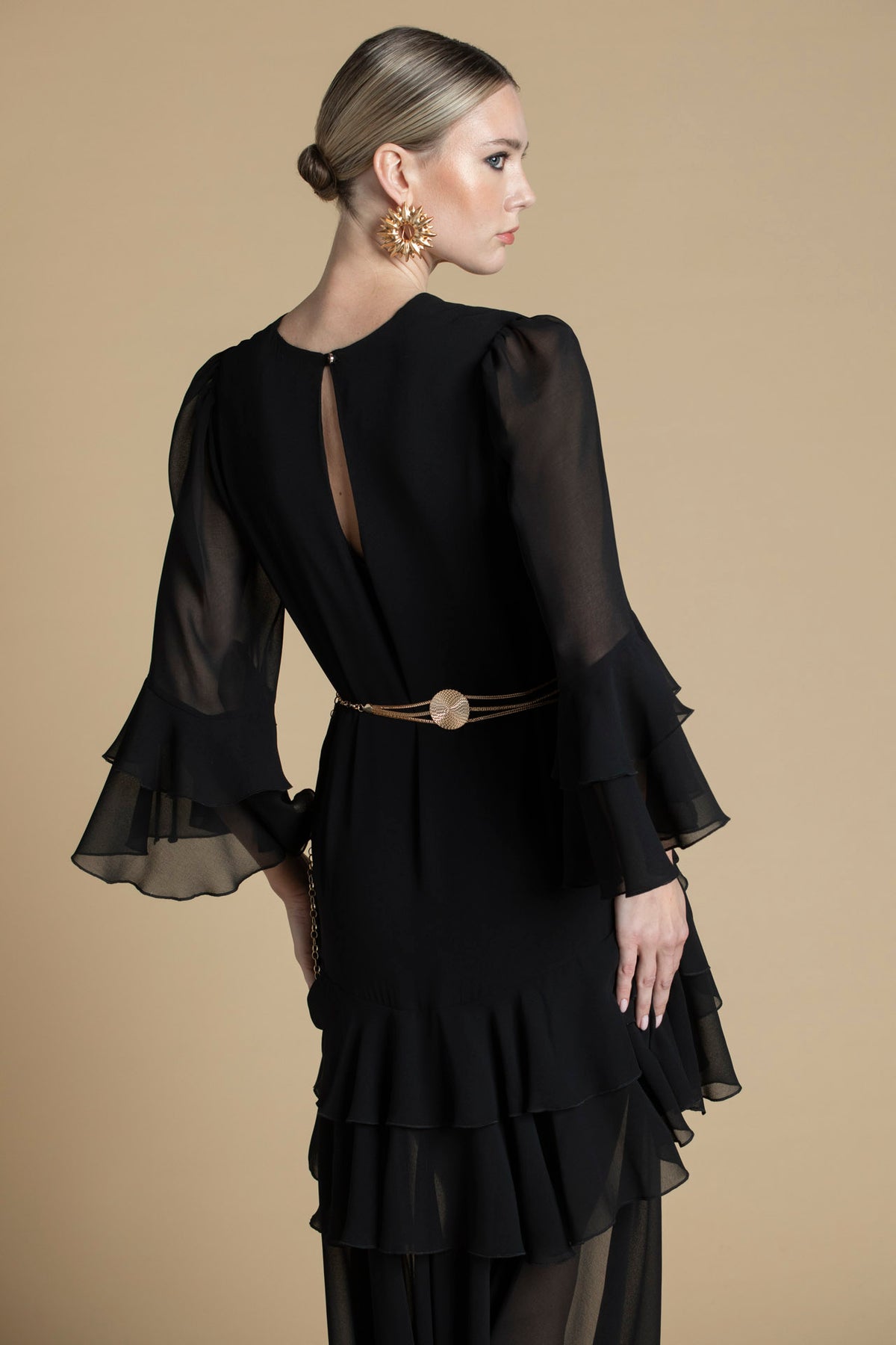Vestido assimétrico com folhos Sahoco