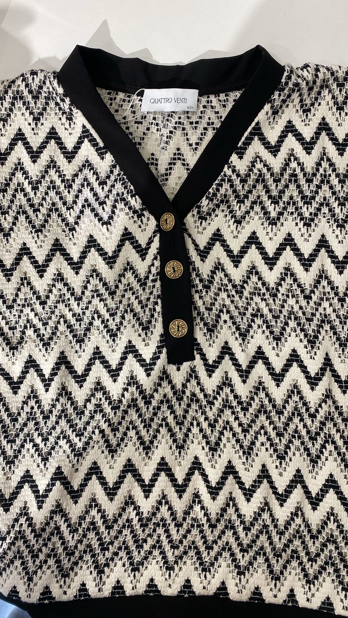 Chevron Pleated Button-Front Knit Blouse Quattro Venti