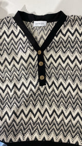 Chevron Pleated Button-Front Knit Blouse Quattro Venti