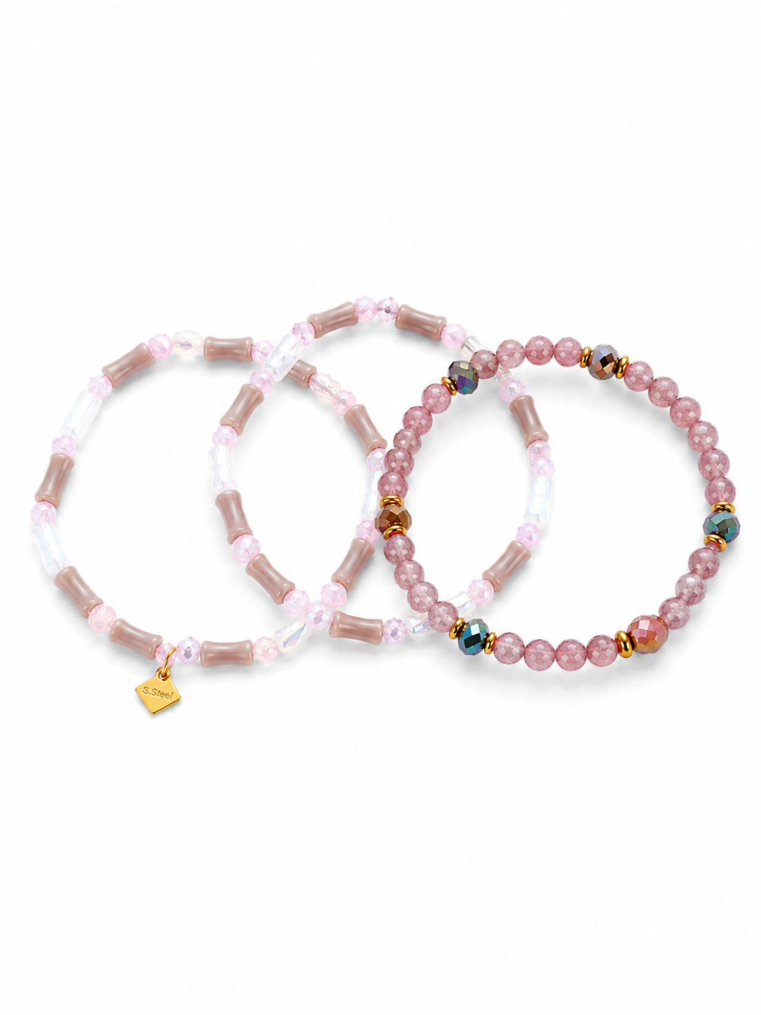 Set of 3 Elastic Purple Beaded Bracelets Jetlag