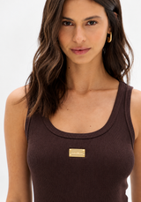 Ribbed Tank Top with Logo Plate Lança Perfume