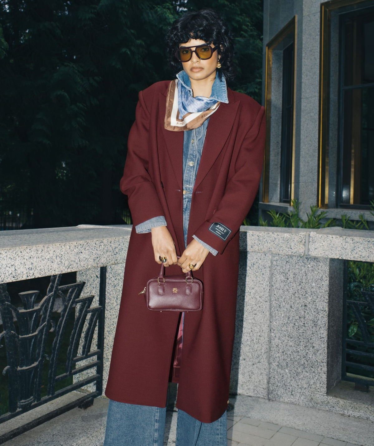 Athena Oversized Coat with Wool - Burgundy JOSH V