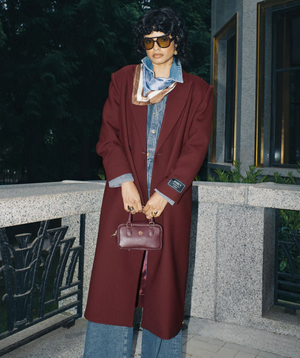 Athena Oversized Coat with Wool - Burgundy JOSH V