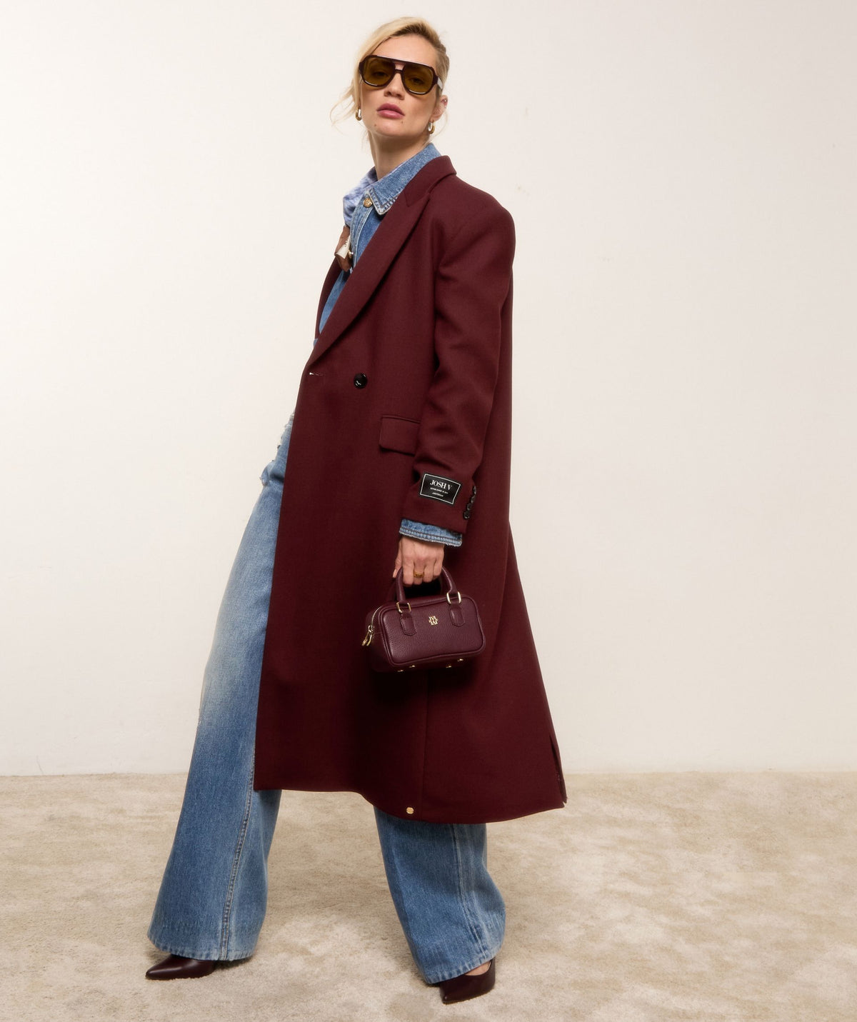 Athena Oversized Coat with Wool - Burgundy JOSH V