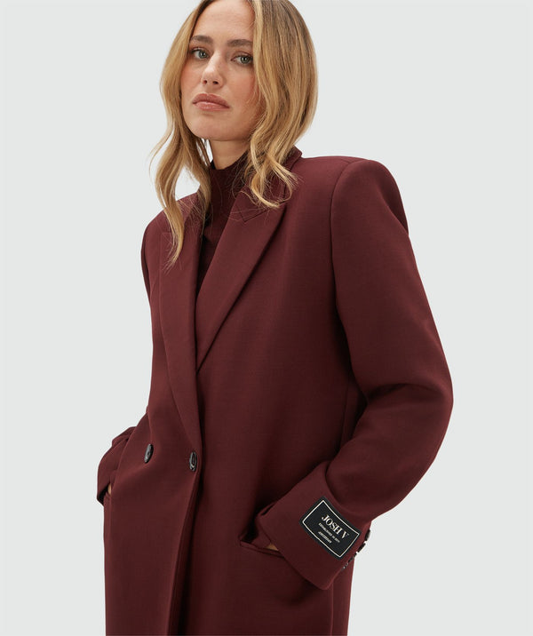Athena Oversized Coat with Wool - Burgundy JOSH V