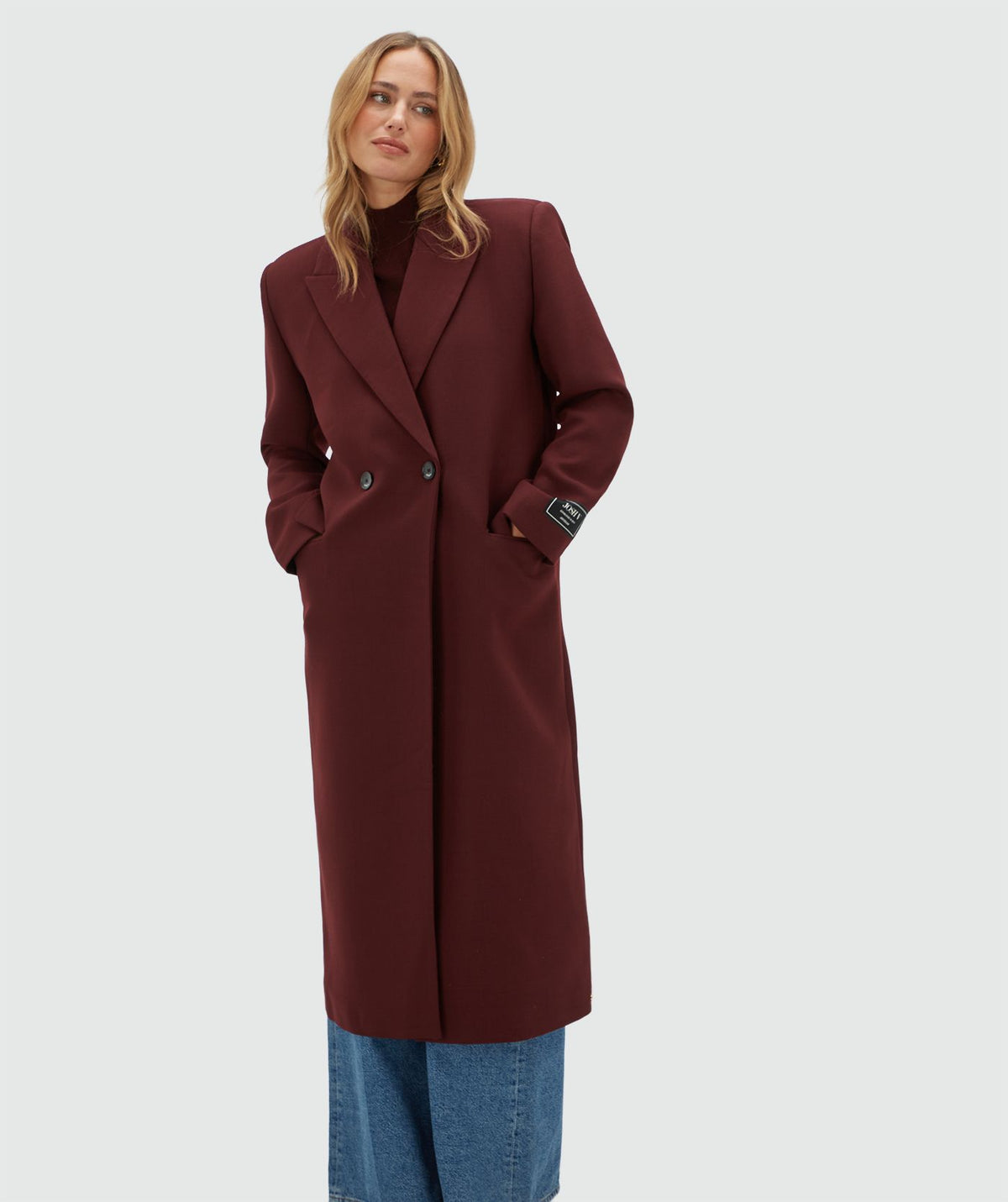 Athena Oversized Coat with Wool - Burgundy JOSH V