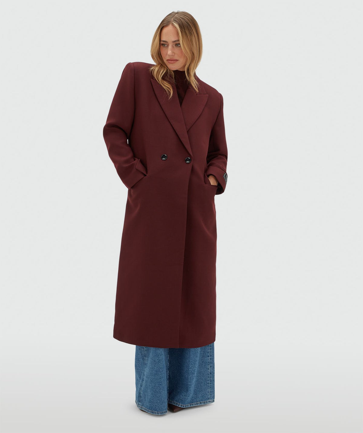 Athena Oversized Coat with Wool - Burgundy JOSH V