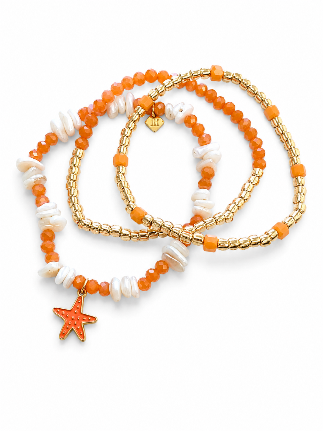 Set of 3 Orange Beaded Bracelets Jetlag