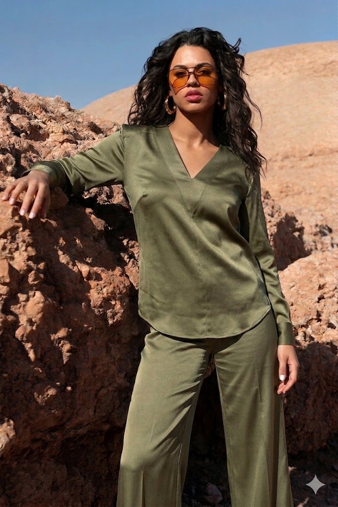 Satin Long-Sleeve Blouse Arggido