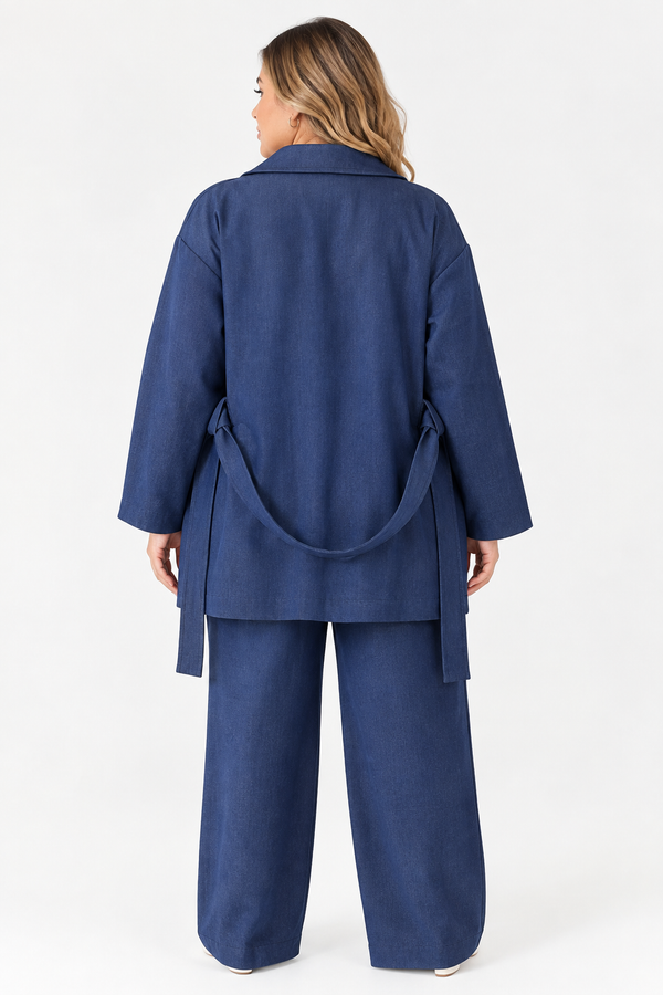 Blue High-Waist Straight-Leg Denim-Look Trousers Quattro Venti