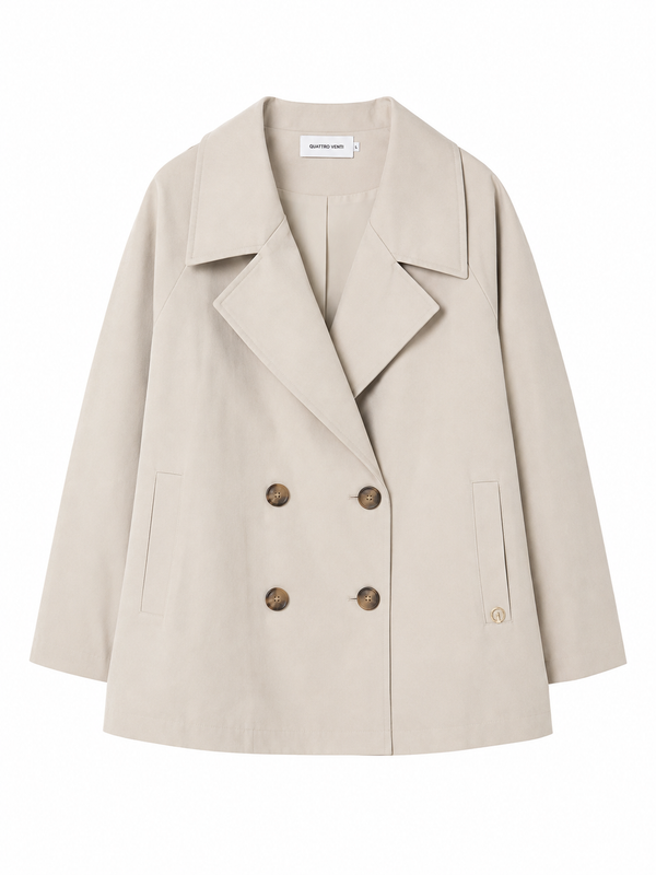 Beige Double-Breasted Cropped Pea Coat Quattro Venti
