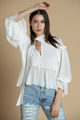 Blusa transparente com folhos Sahoco
