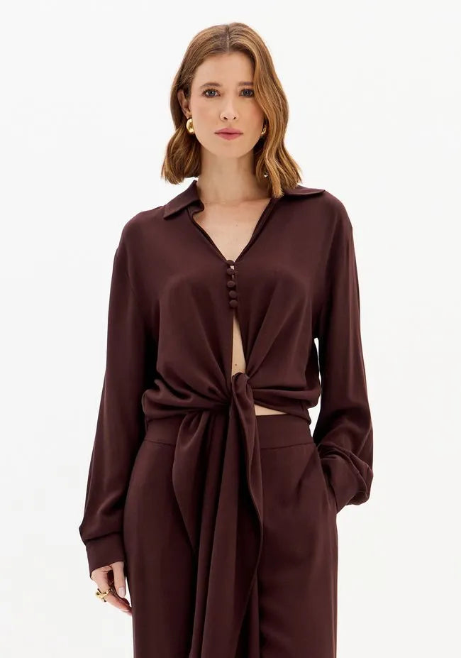 Long Sleeve Blouse with Tie Front and Buttons Lança Perfume