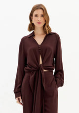 Long Sleeve Blouse with Tie Front and Buttons Lança Perfume