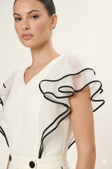Ruffle-Sleeve V-Neck Blouse Arggido