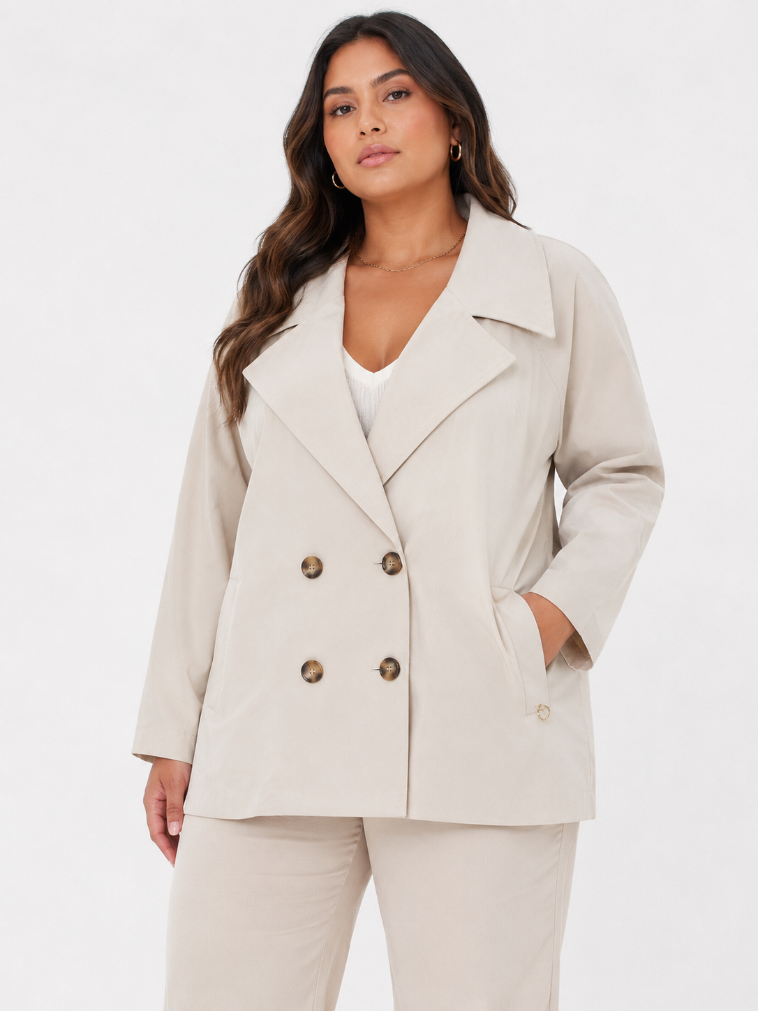 Beige Double-Breasted Cropped Pea Coat Quattro Venti
