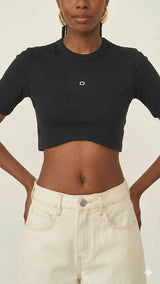 New Rib-Knit Mock Neck Cropped Top Colcci