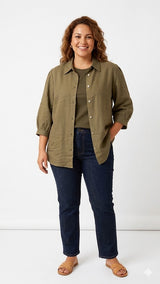 Relaxed Three-Quarter Sleeve Linen Shirt Sissus