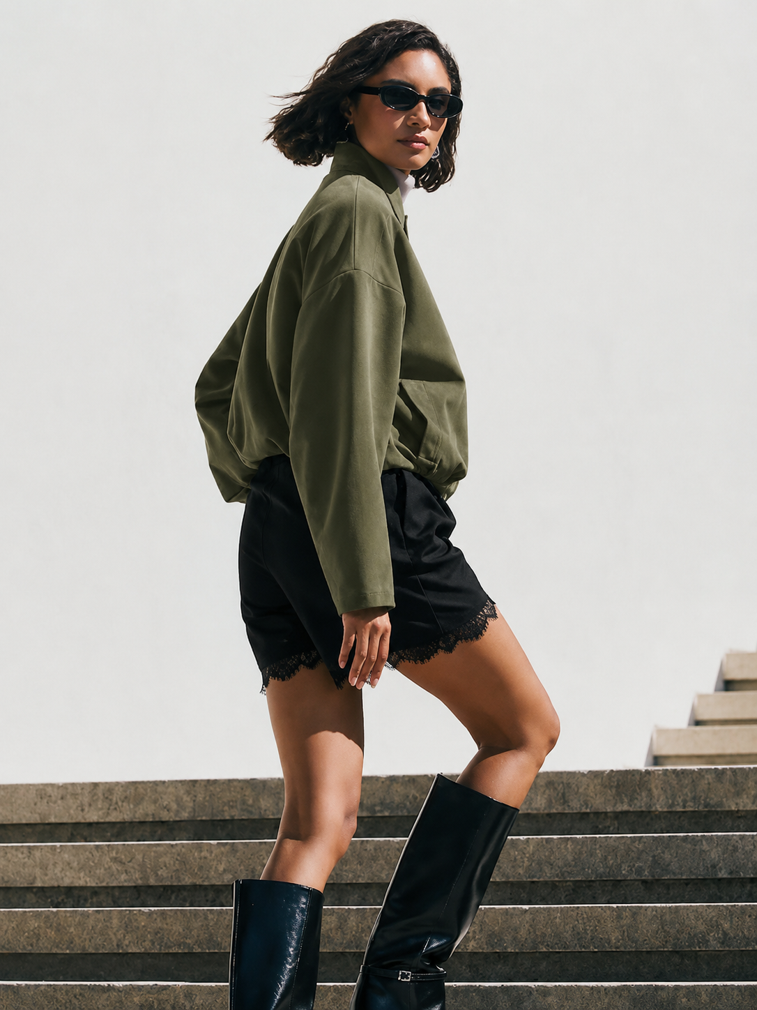 Green Faux Suede Oversized Bomber Jacket Quattro Venti