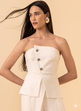 Elegant White Strapless Waistcoat Lez a Lez