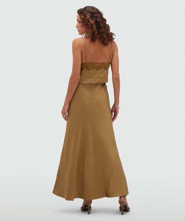 COSETTE High-Waisted Satin Look Maxi Skirt - Khaki JOSH V
