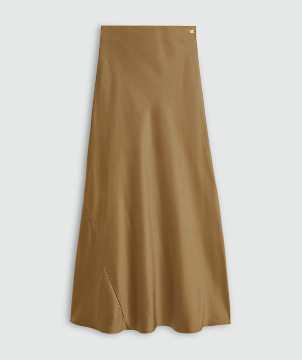 COSETTE High-Waisted Satin Look Maxi Skirt - Khaki JOSH V