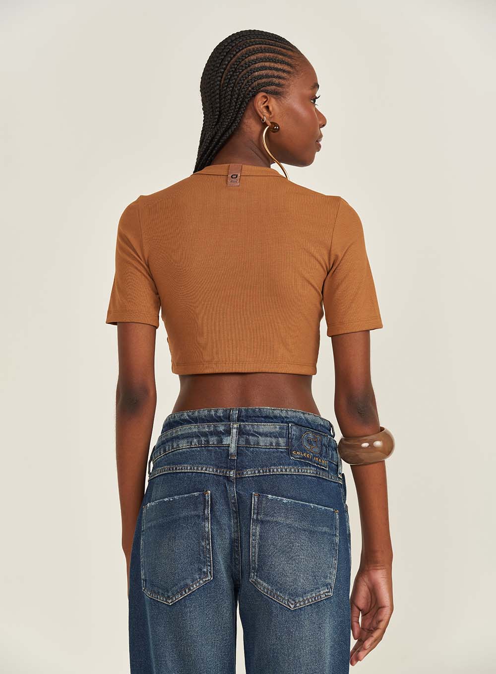 New Rib-Knit Mock Neck Cropped Top Colcci