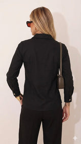 Black Denim Shirt with Embroidered Details Arggido