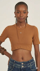 New Rib-Knit Mock Neck Cropped Top Colcci