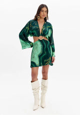 Printed Mini Dress with Ring Detail and Long Sleeves Lança Perfume