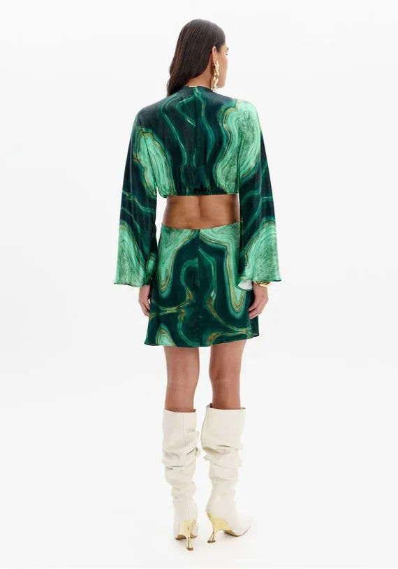 Printed Mini Dress with Ring Detail and Long Sleeves Lança Perfume